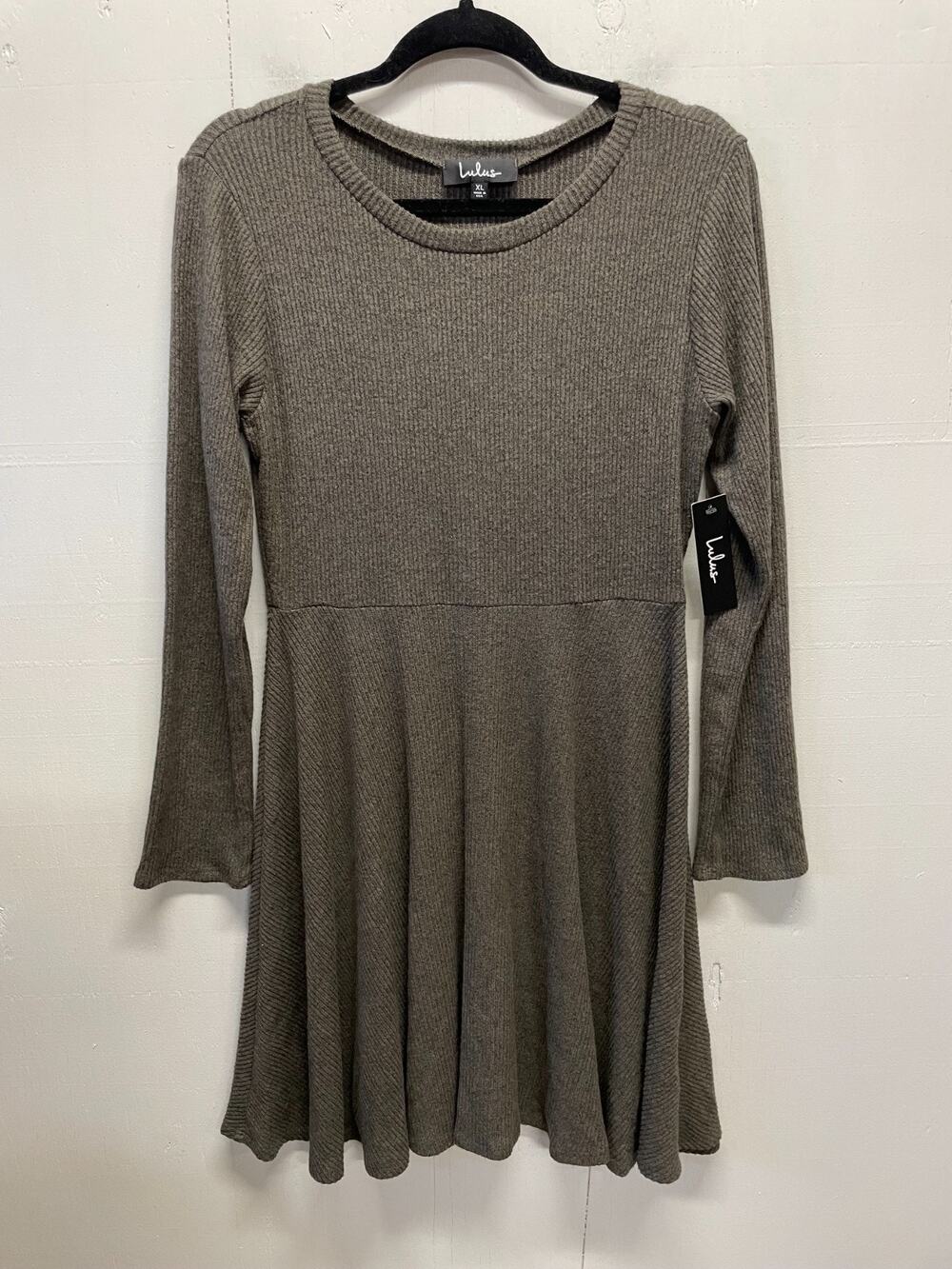 Lulus Women's Olive Green Ribbed Knit Long Sleeve Skater Dress Size XL NWT